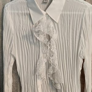 White ruffle blouse